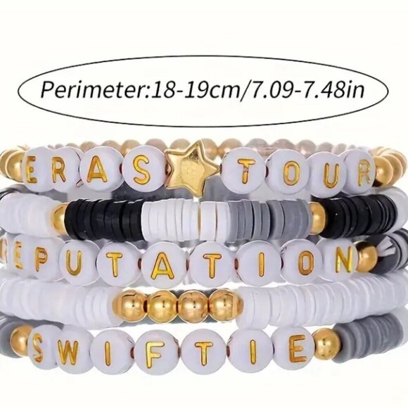 NWT Swiftie Friendship Bracelets White, Gray, Black and Gold 5 piece set Lover - Picture 4 of 6